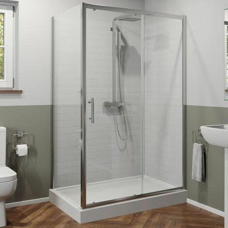 Bathroom Sliding Shower Door Enclosure 1200x700mm Framed Glass Easy Plumb Tray (1/5)