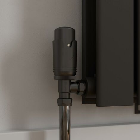 Modern Angled Heated Towel Rail Radiator Valves Black Round Thermostatic 15mm