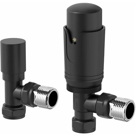 Modern Angled Heated Towel Rail Radiator Valves Black Round Thermostatic 15mm