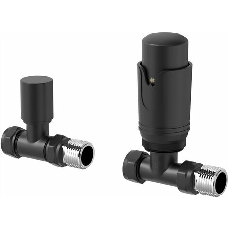 Modern Straight Heated Towel Rail Radiator Valves Black Round Thermostatic 15mm