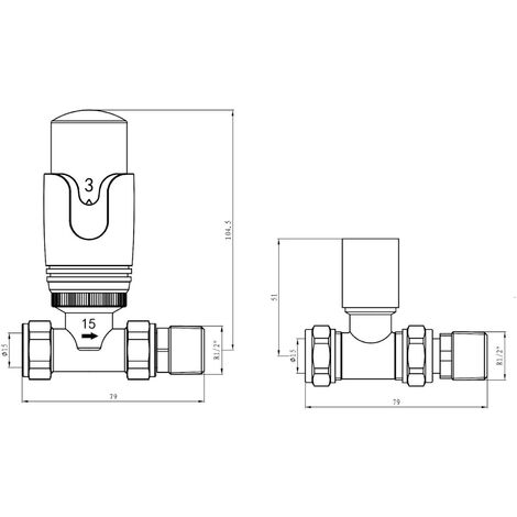 Modern Straight Heated Towel Rail Radiator Valves Black Round Thermostatic 15mm