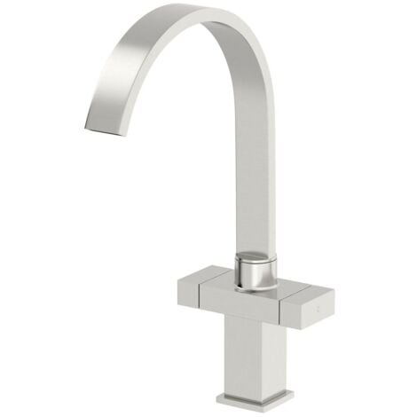 Kitchen Tap Dual Twin Lever Modern Mono Sink Mixer Hot Cold Faucet - Aarau Brushed Finish