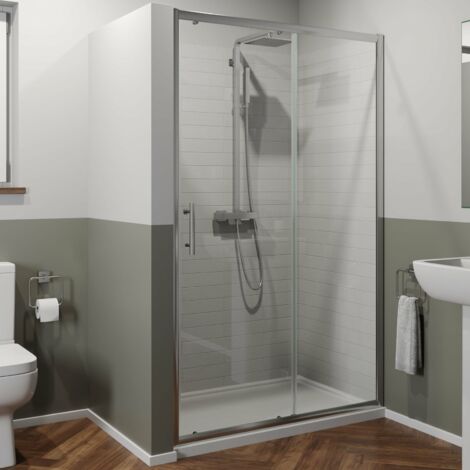 1200 x 700mm Sliding Shower Door Enclosure 6mm Glass Chrome Framed Tray & Waste (1/5)