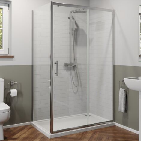 1100 x 760mm Sliding Shower Door & Side Panel Enclosure 6mm Glass Screen Framed