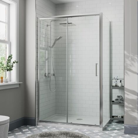 1000 x 700mm Sliding Shower Door & Side Panel Enclosure 8mm Framed Tray & Waste (1/5)