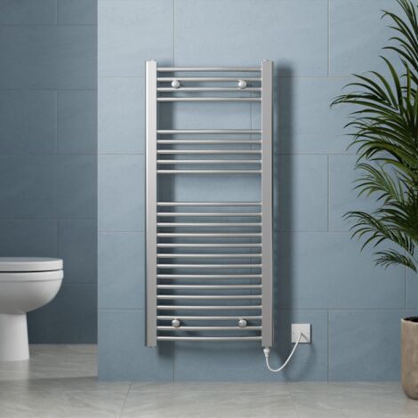Duratherm – Galiflo chrome heated towel rail radiator 1100 x 500mm – Electric – 250W – Curved design – 23 rails for maximum towel drying (1/3)
