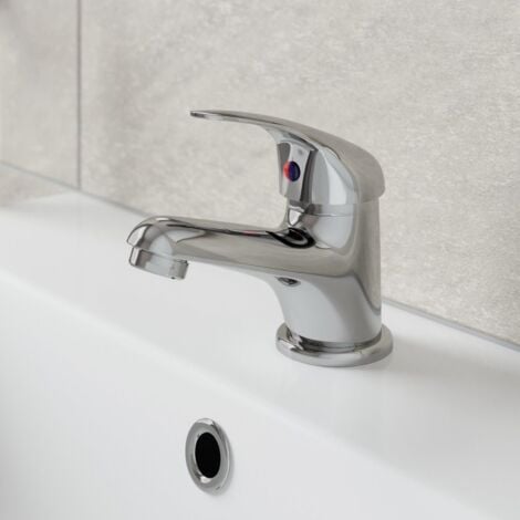 Bathroom Basin Mono Mixer Tap Waste Chrome Curved Single Lever