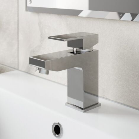 Modern Bathroom Square Mono Basin Mixer Tap Waste Chrome