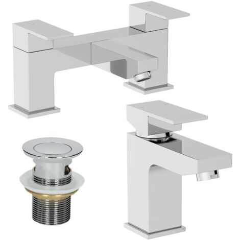 Modern Bathroom Square Mono Basin Mixer Bath Filler Tap Set Waste