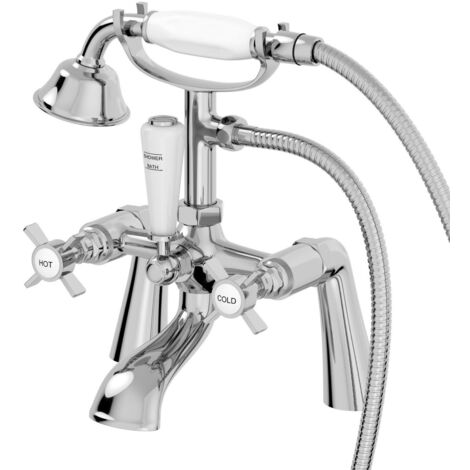 Traditional Bathroom Shower Mixer Tap Hose Handset Chrome Cross Handles Ceramic