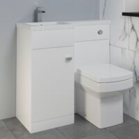 White Combination Vanity Unit Basin Sink Toilet Bathroom Furniture 900mm Left Hand with Chrome Handles & Square Toilet Pan
