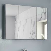 900mm Bathroom Mirror Cabinet Three Door Cupboard Wall Mounted Grey