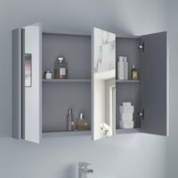 900mm Bathroom Mirror Cabinet Three Door Cupboard Wall Mounted Grey