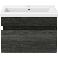 600mm Bathroom Vanity Unit Basin Sink Wall Hung Drawer Cabinet Grey