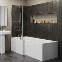 Bathroom Suite L Shaped LH Bath Screen & Rail Panel Toilet Basin Shower Taps Set
