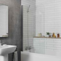 Bathroom 1700mm Single Ended Straight Bath 4mm Shower Screen Front Panel White