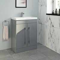 Bathroom Suite Vanity Unit P Shape Bath And Square Toilet Gloss Grey LH