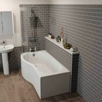 Bathroom Suite Vanity Unit P Shape Bath Curved Toilet Gloss Grey LH