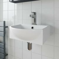 Bathroom Wall Hung Basin Hand Wash Sink 1 Tap Hole White Gloss Cloakroom Modern
