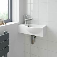 Bathroom Wall Hung Basin Corner Hand Wash Sink 1 Tap Hole White Cloakroom Modern