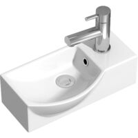 Cloakroom Wall Hung Basin Corner Hand Wash Sink 1 Tap Hole White Bathroom Modern - White