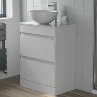 600mm Bathroom Vanity Unit Countertop Round Basin Floor Standing Gloss White