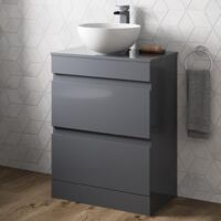 600mm Bathroom Vanity Unit Floor Standing Countertop Oval Basin Gloss Grey