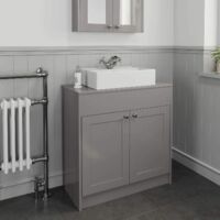 Park Lane Grey Bathroom Vanity Unit Countertop Traditional Furniture - 800mm Unit with 505mm Rectangular Basin