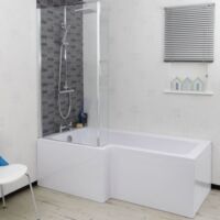 Modern 1500mm L Shaped Left Hand Shower Bath Only Bathtub Acrylic Bathroom Tub - White