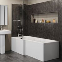L Shaped 1700mm Shower Bath Acrylic Modern Bathtub - Left Hand with 5mm Glass Bathscreen