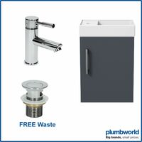400mm Bathroom Basin Sink Vanity Unit Wall Hung Grey Round Mixer Tap FREE Waste - Grey