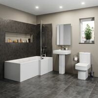 Complete Bathroom Suite 1500mm L Shape RH Bath Screen Toilet Basin Taps Shower - White