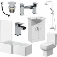 Complete Bathroom Suite 1500 L Shape LH Bath Screen WC Basin Vanity Unit Shower