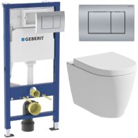 Aquari Rimless Wall Hung Toilet Pan Soft Close Seat & Geberit Concealed Cistern Frame