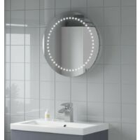 Round LED ILLUMINATED Bathroom Mirror Modern Light Battery Powered Circle 500mm - Silver