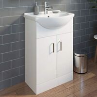 White Bathroom Vanity Unit & Single Tap hole Basin Sink Storage Floorstanding 550mm