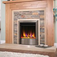 Electric Fire Inset Fireplace Heater with Remote Control Satin Silver Modern