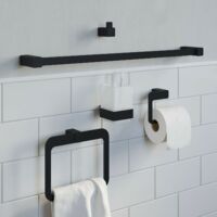 Bathroom WC Toilet Roll Holder Black Square Wall Mounted Stylish Modern