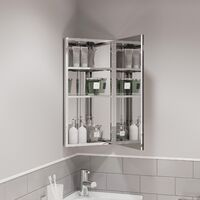 Single Door Corner Bathroom Mirror Cabinet Cupboard Stainless Steel Wall Mounted