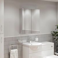 Double Door Bathroom Mirror Cabinet Cupboard Stainless Steel Wall Mounted 600mm - Silver