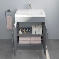 600mm Bathroom Vanity Unit Basin Concealed Cistern Square Toilet WC Gloss Grey
