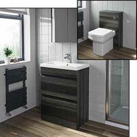 600mm Bathroom Drawer Vanity Unit Basin Toilet WC Soft Close Seat Charcoal Grey