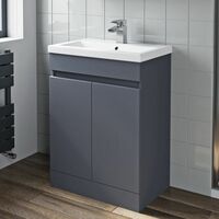 Bathroom Vanity Unit Basin Sink Toilet WC 600mm Furniture Storage Modern Grey