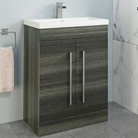 600mm Bathroom Vanity Unit Basin Concealed Cistern Square Toilet Charcoal Grey