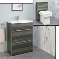 600mm Charcoal Grey Bathroom Drawer Vanity Unit Basin Concealed Cistern Toilet