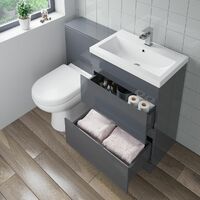 600mm Bathroom Drawer Vanity Unit Basin Toilet Soft Close Seat Modern Gloss Grey