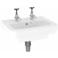 Aspire 470mm Wall Hung 2 Tap Hole Basin Sink Bathroom Cloakroom White Gloss