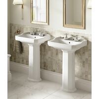 Aspire 530mm 2 Tap Hole Full Pedestal Basin Sink Bathroom Cloakroom White Gloss