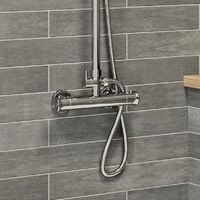 Thermostatic Mixer Shower Set Square Chrome Twin Head Exposed