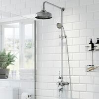 Traditional Thermostatic Mixer Shower Crosshead Valve Round Drench Head - Silver
